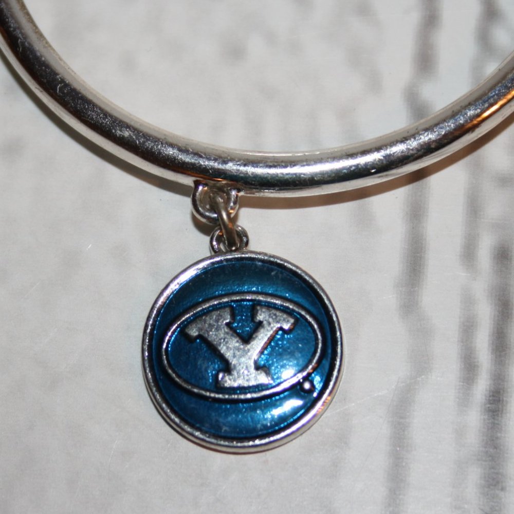 Beautiful silver BYU Cougars football Hinged bangle bracelet